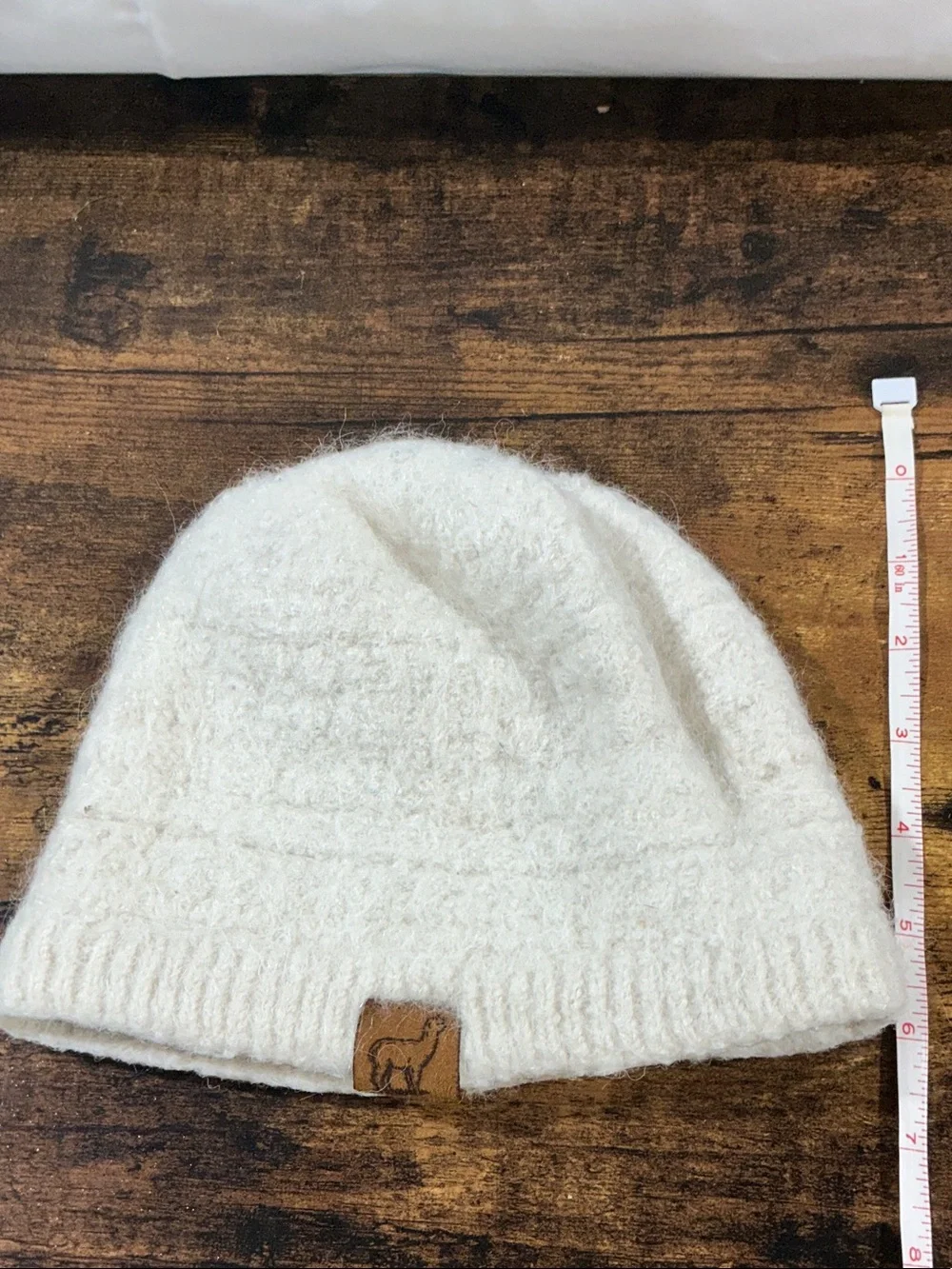 Kids Cream Knit Beanie with Leather Patch - Brand Unspecified
